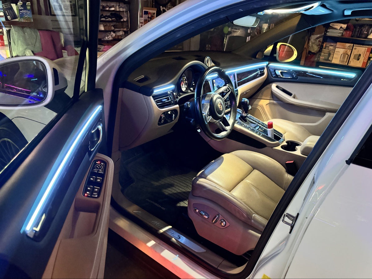 Porsche Macan ambient lighting kit installed - front cabin and driver door