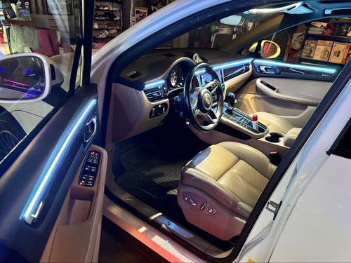 Porsche Macan ambient lighting kit installed - front cabin and driver door